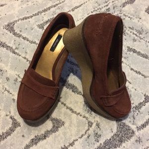 Rust Suede Loafer Platform Wedges